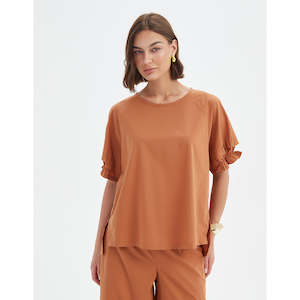 Tirelli: Ruffle Sleeve Top Russet