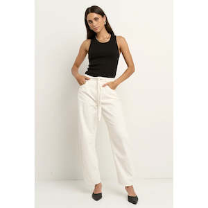 Pants: Campus Ecru Tie Waist Barrel Jeans