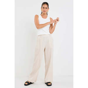 Pants: Bestow Pumice Linen  Elastic Back Wide Leg Pants