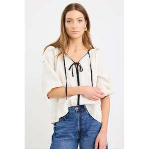 Tops: Subliminal Cream Black Trim Linen Top