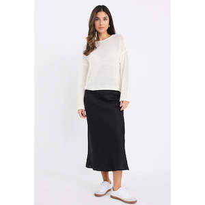 Bliss Black Linen Bias Midi Skirt