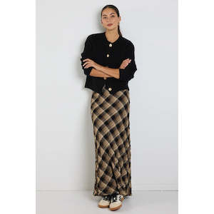 Breathe Caramel Check Maxi Skirt