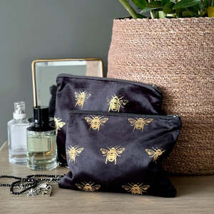 Bags Wallets: Velvet Bee Cosmetic Bag Black/Gold