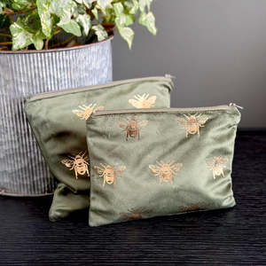 Velvet Bee Cosmetic Bag Green/Gold