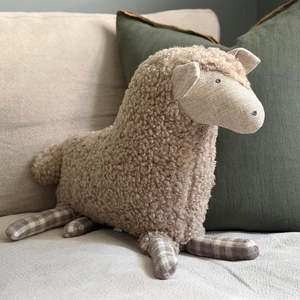 Sheep with Tartan Legs Cushion Caramel
