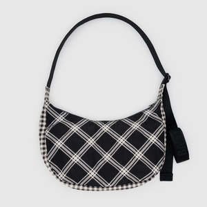Bags: Baggu Medium Nylon Crescent Bag Mixed Plaid