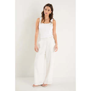 Guardian White Linen Viscose Pleat Front Wide Leg Pant