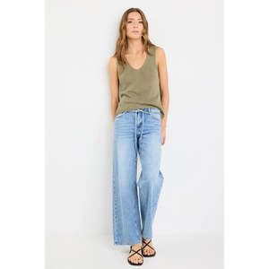 Apparel: Settler Khaki V Neck Sleeveless Knit Top