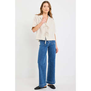 Apparel: Fasten Natural Linen Tie Front Shirt