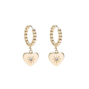 Jewellery: Beaded Heart Huggie Earring / Gold