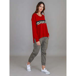 Harvie Leopard Band Sweater Goji Red