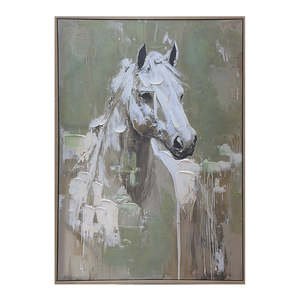Homewares Living: White Horse Framed Canvas