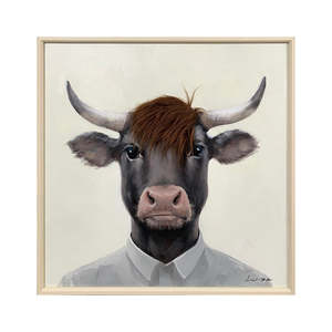 Homewares Living: Bad Hair Day Bull Framed Canvas