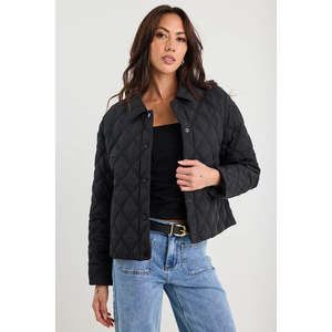 Sale: Absolute Black Collared Quilted Jacket