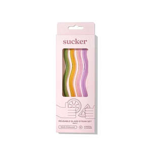 Linen: Glass Wavy Straw Set - Multi Colour