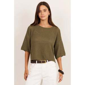 Tops: Sunrise Light Khaki Crochet Knit Top