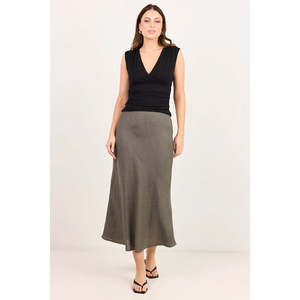 Skirts: Bliss Dark Olive Linen Skirt