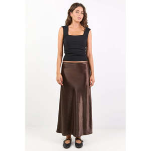 Skirts: Prodigy Chocolate Satin Maxi Skirt