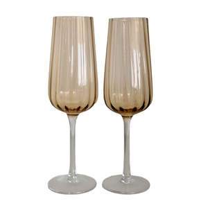 Kitchen Table: Ripple Light Amber Champagne Flute Set 2