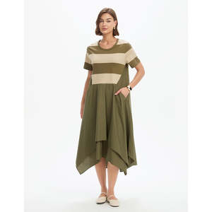 Tirelli: Stripe Hanky Hem Combi Dress Green/Beige
