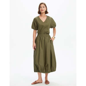 Tirelli: Pin Tuck Hem Poplin Skirt Khaki