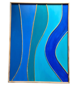 Textured Abstract Painting: Blue, Green, Gold, Rubber Seals