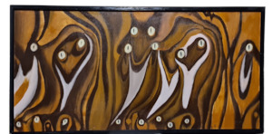 Abstract Penguin Art: Warmth & Community in Acrylic