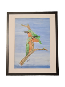 Stunning Acrylic Painting in Wooden Frame - Brown, Blue, and Green Hues