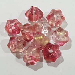 Glass Beads: 10pc Two Tone Glitter Crimson Glass Flower Beads