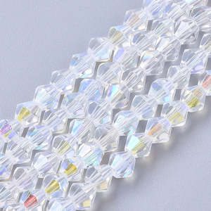 Crystal Glass Beads: 4mm Clear Yellow AB Crystal Glass Bicones