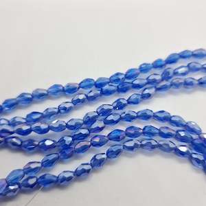 Crystal Glass Beads: Tiny Blue Crystal Glass Drop Beads Approx 65pc