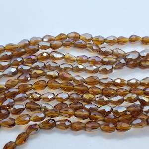 Crystal Glass Beads: Dark Amber Crystal Glass Drop Beads Approx 65pc