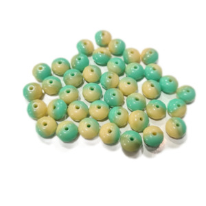 Czech Glass Beads: 20pc Czech Turquoise/Beige Donut Beads