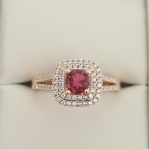 Rings 1: Pink CZ Square Halo Ring