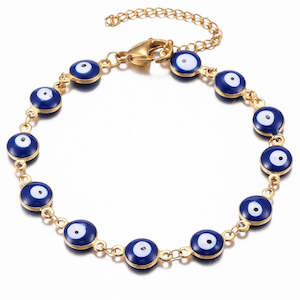 New Age Spiritual: 18K Gold Plated Stainless Steel Evil Eye Bracelet