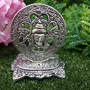 Incense Holders Candles: Incense Holder White metal Round Buddha Head (9cm)