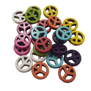Gemstone Beads: 24pc Dyed Howlite Peace Sign Beads