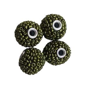 Kashmiri Beads: 4pc Green Beaded Kashmiri Beads