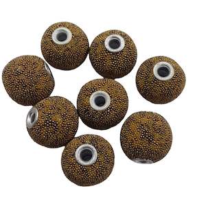 Kashmiri Beads: 8pc Light Brown Beaded Kashmiri Beads