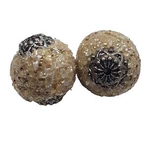 Kashmiri Beads: 2pc Cream Kashmiri Beads With AB glass