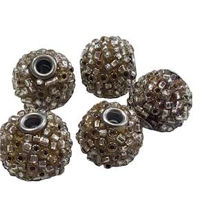Kashmiri Beads: 5pc Dark Yellow & Silver Beaded Kashmiri Beads