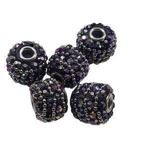 Kashmiri Beads: 5pc Purple & Silver Beaded Kashmiri Beads