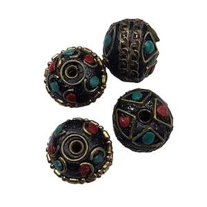 Kashmiri Beads: 4pc Dark Brown & Gold Kashmiri Beads