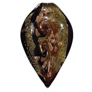 Lampwork Beads: Black & Gold Leaf Shaped Lampwork Glass Pendant