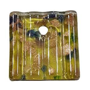 Lampwork Beads: Green Square Lampwork Glass Pendant