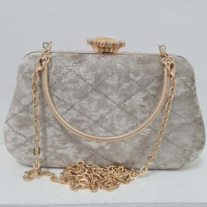 Bags And Wallets: Grey Velvet Clutch Purse.