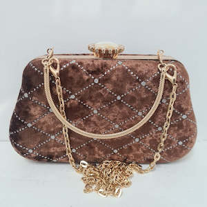 Bags And Wallets: Brown Velvet Clutch Purse.