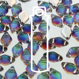 Czech Glass Beads: GEMDUO 8X5mm Backlit Petroleum Beads 8+GM