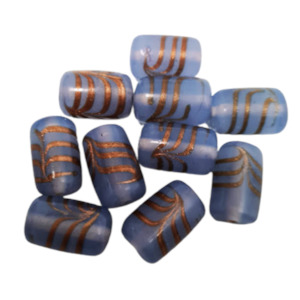 10pc Light Blue & Gold Striped Lampwork Beads