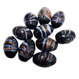 10pc Black, Gold & White Lampwork Beads